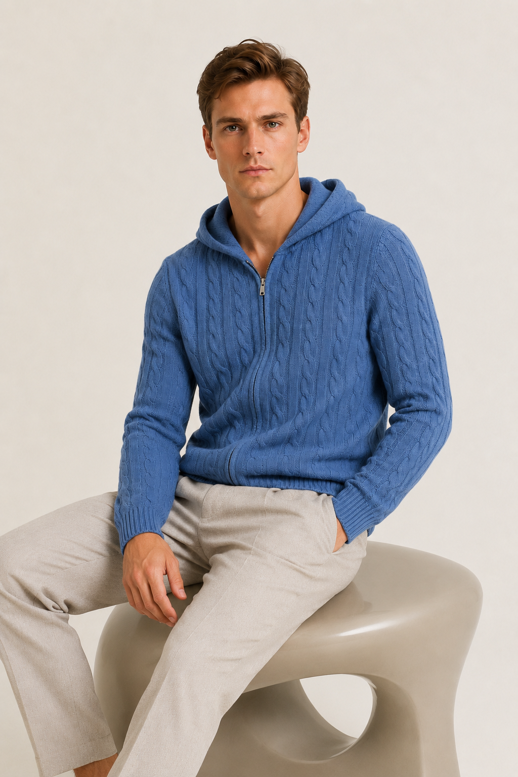 Kapuzenpullover Zopfmuster Royalblau