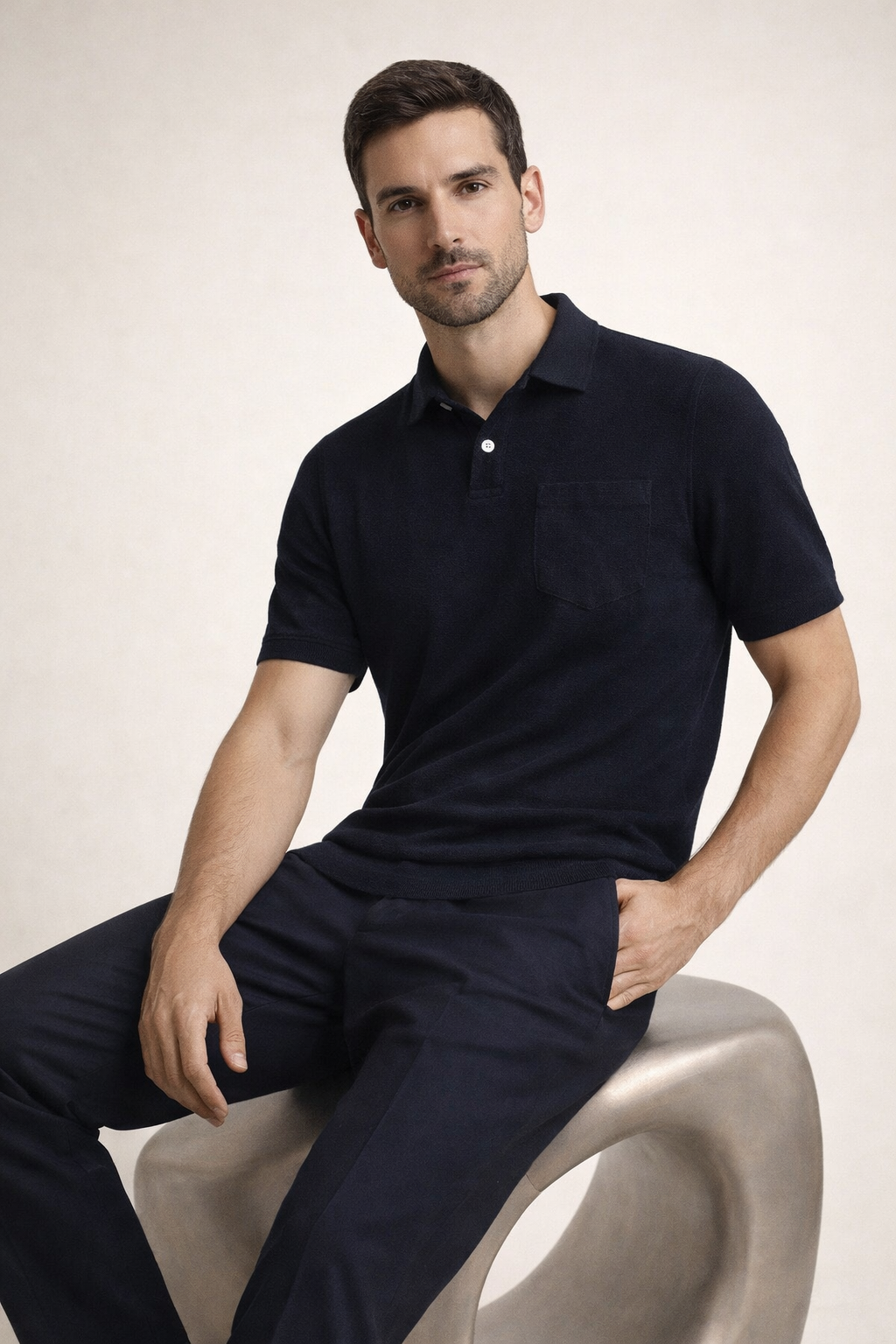 Riviera Frottee-Polo Marineblau