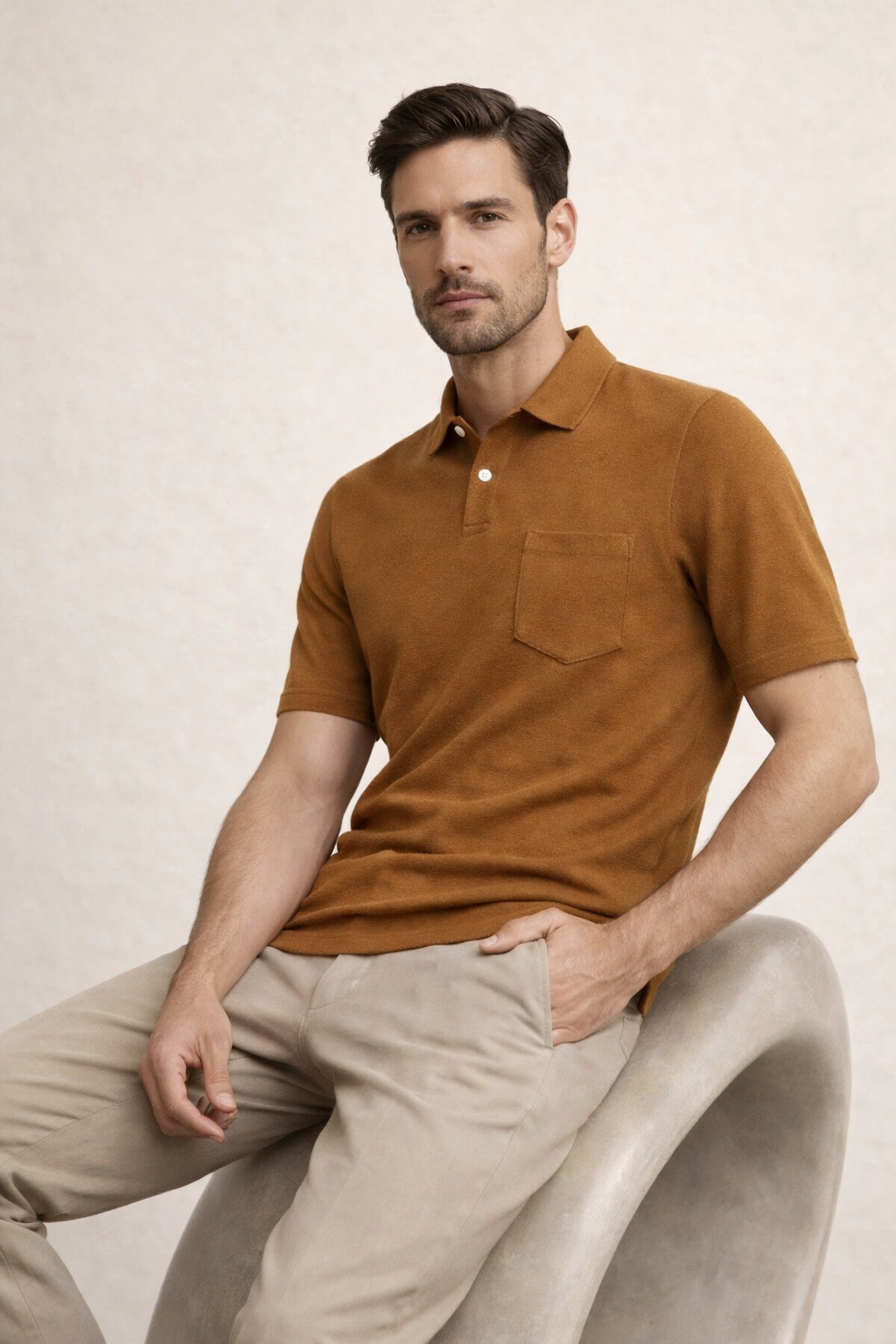 Riviera Frottee-Polo Haselnuss