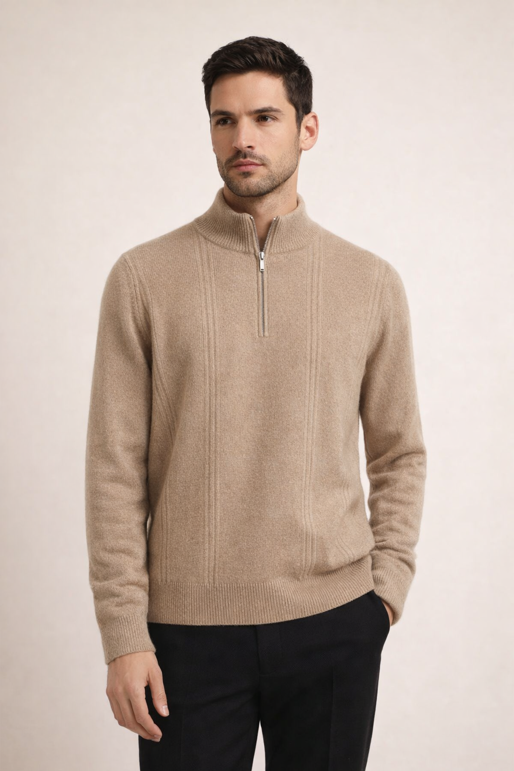 Gerippter Quarter-Zip Sand