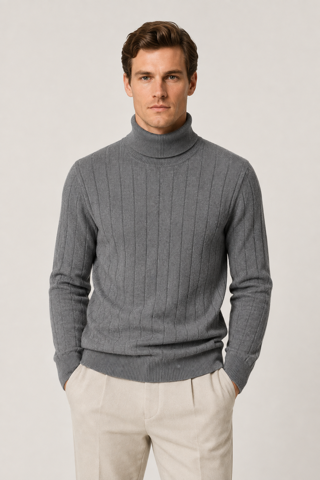 Taillierter Rollkragenpullover Grau