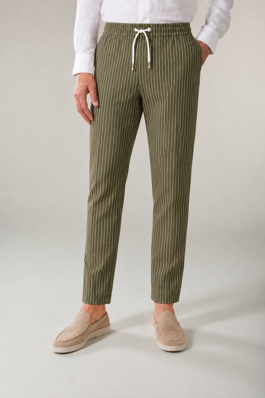 Amalfi Leinenhose mit Streifenmuster Olive