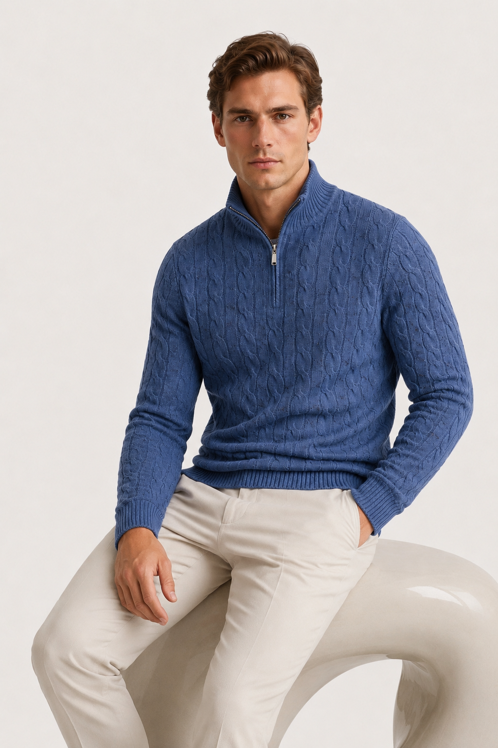 Klassischer Kabelstrick-Troyer Denim Blue