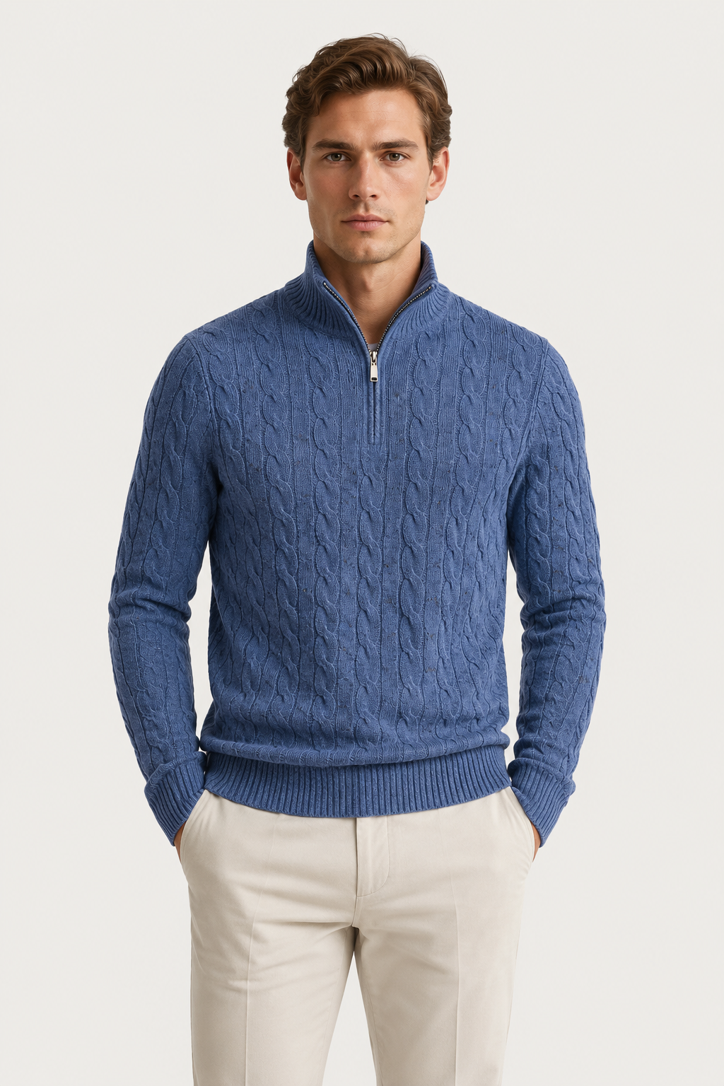 Klassischer Kabelstrick-Troyer Denim Blue
