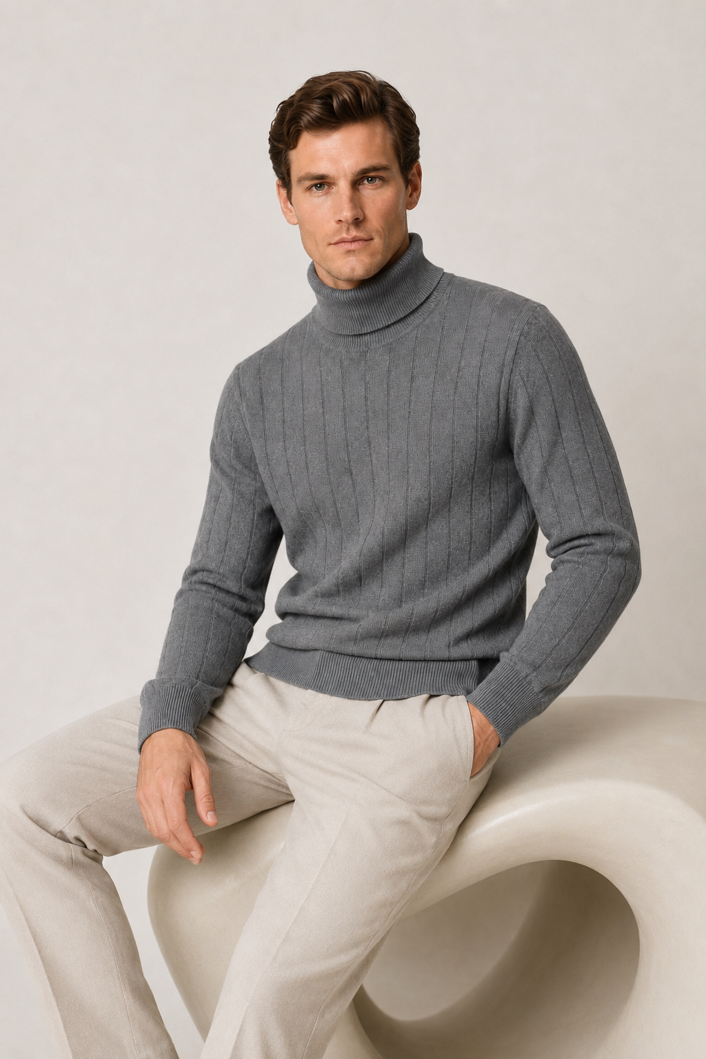 Taillierter Rollkragenpullover Grau