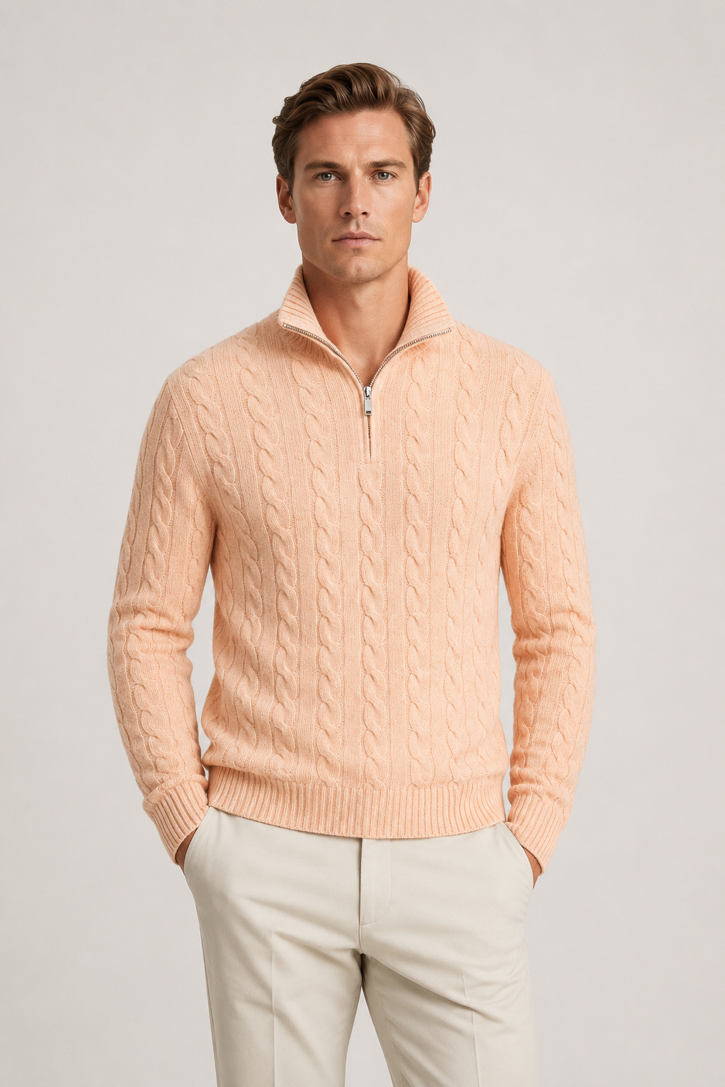 Classic Cable Quarter Zip Aprikot