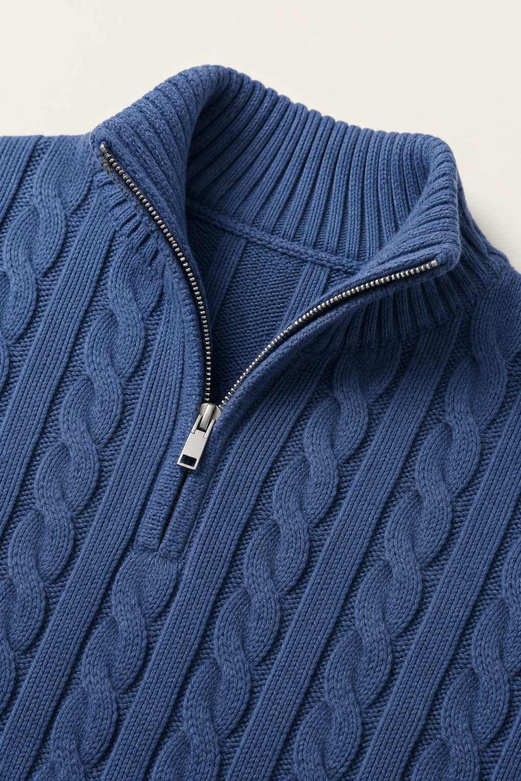 Klassischer Kabelstrick-Troyer Denim Blue