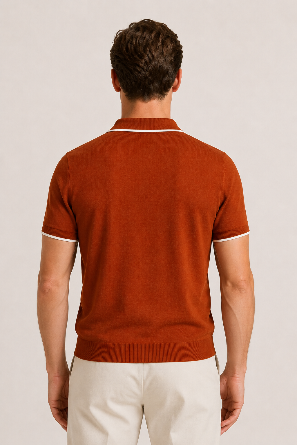 Gestreiftes Poloshirt ohne Knöpfe Terrakotta