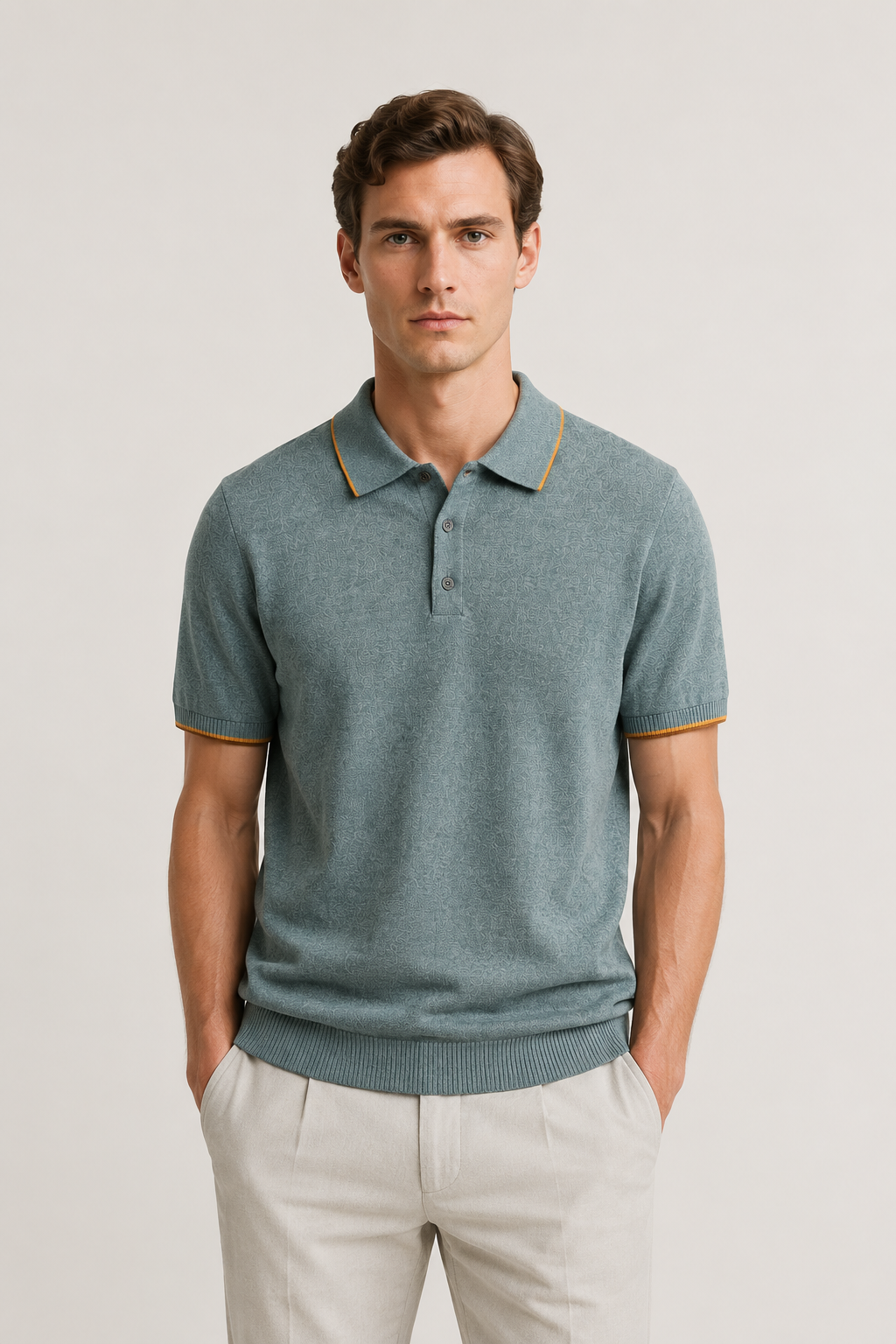 Fein gestricktes Polohemd mit Streifen, Hellgrün