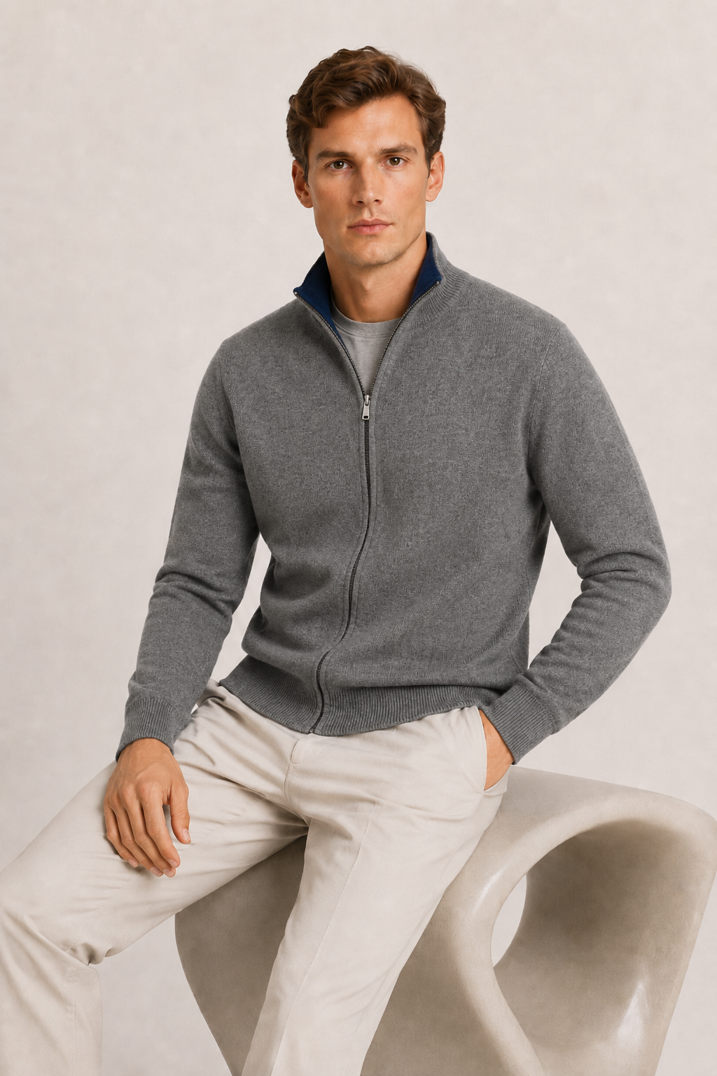 Wende-Strickjacke mit Reißverschluss Marine & Grau