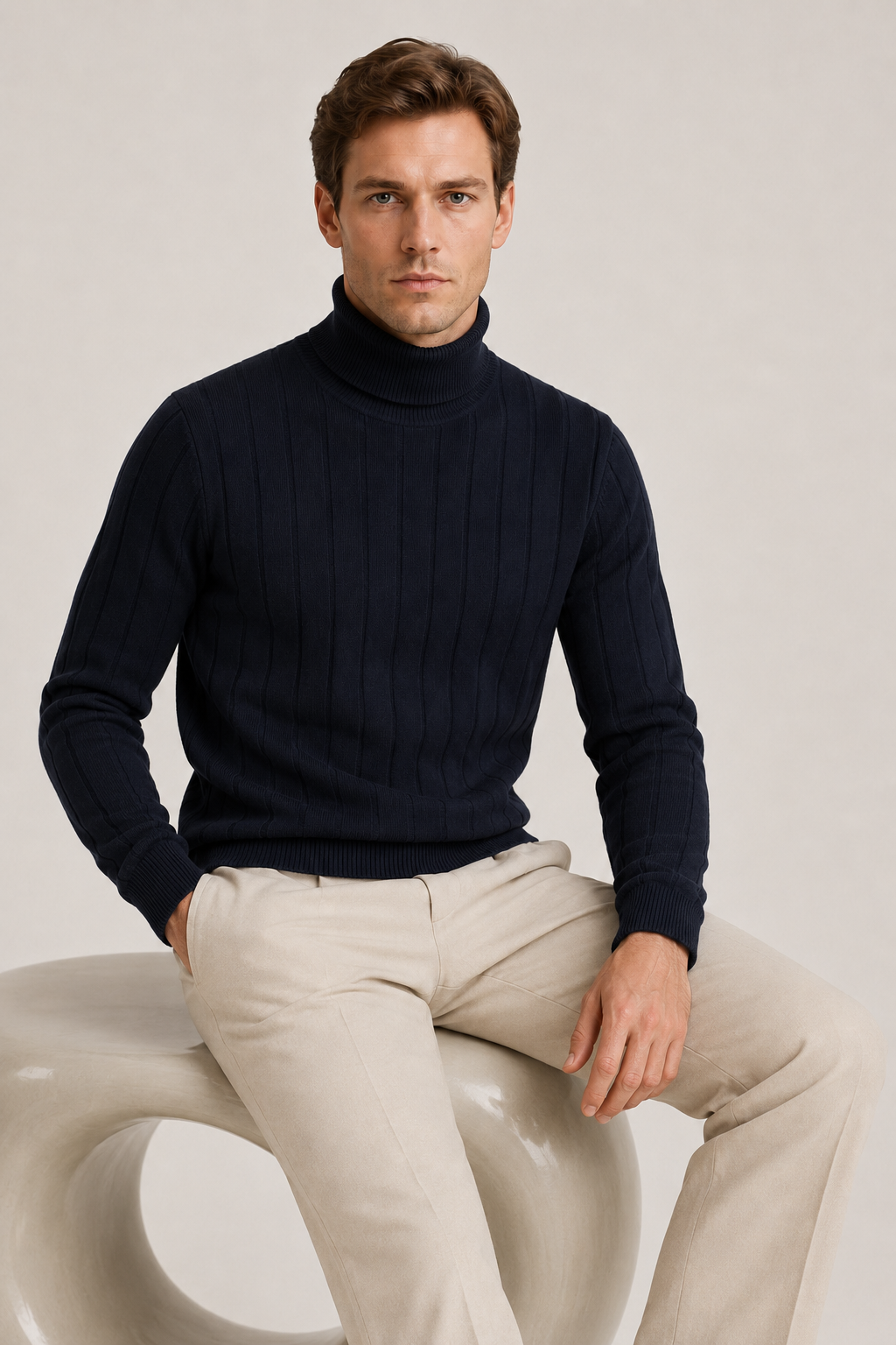 Maßgeschneiderter Rollkragenpullover Marine