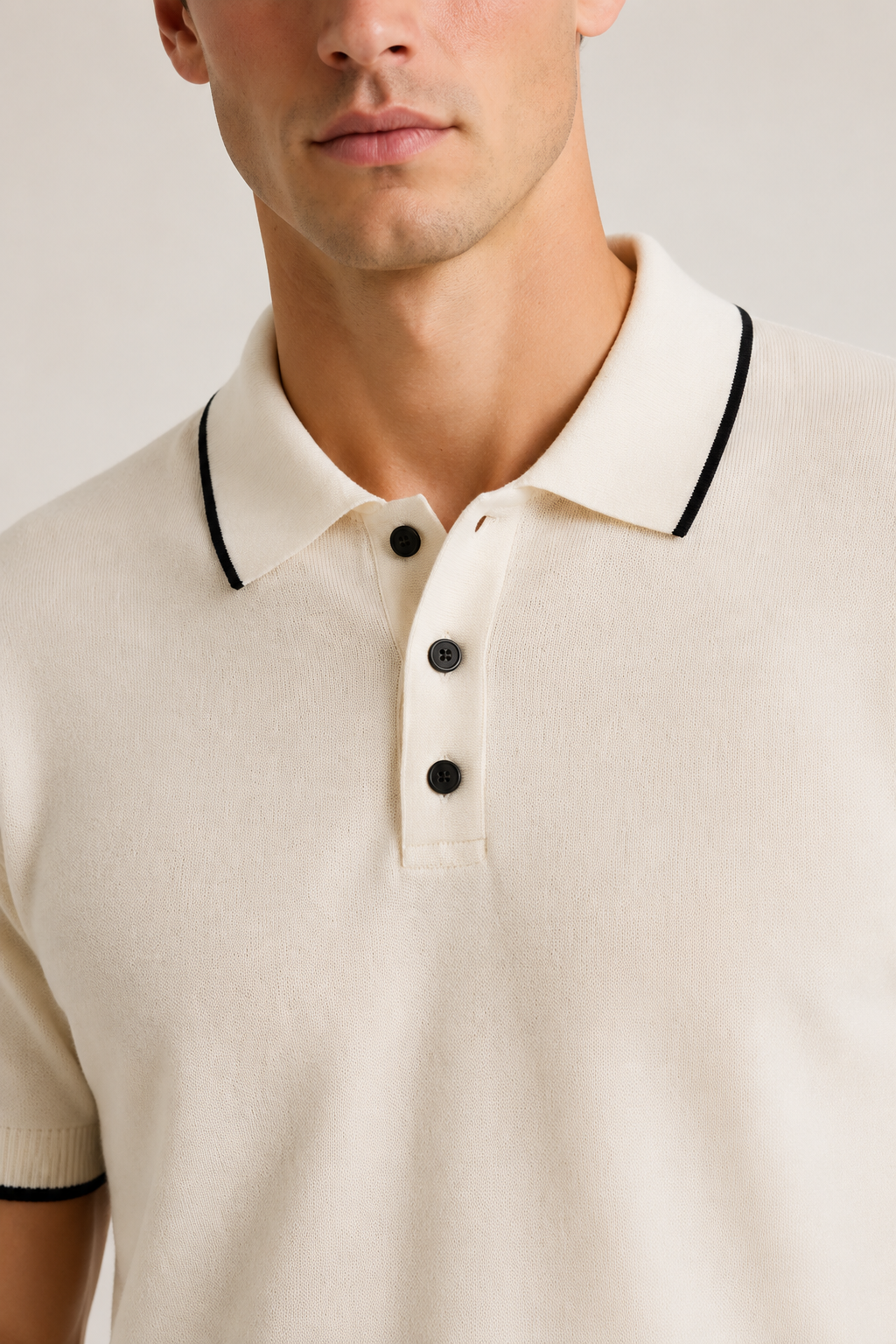 Fine Striped Knit Polo White