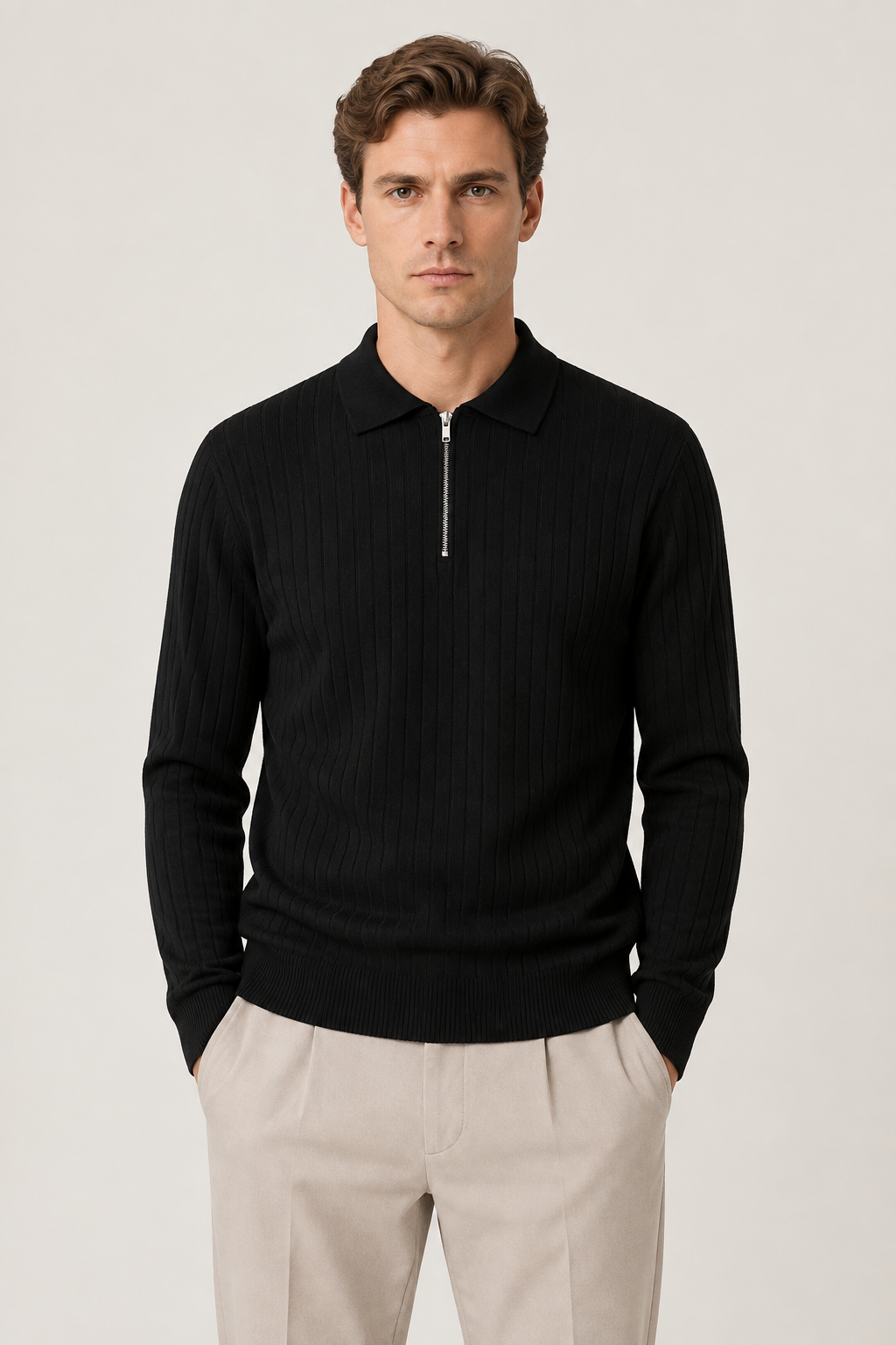 Ribbed Half-Zip Black
