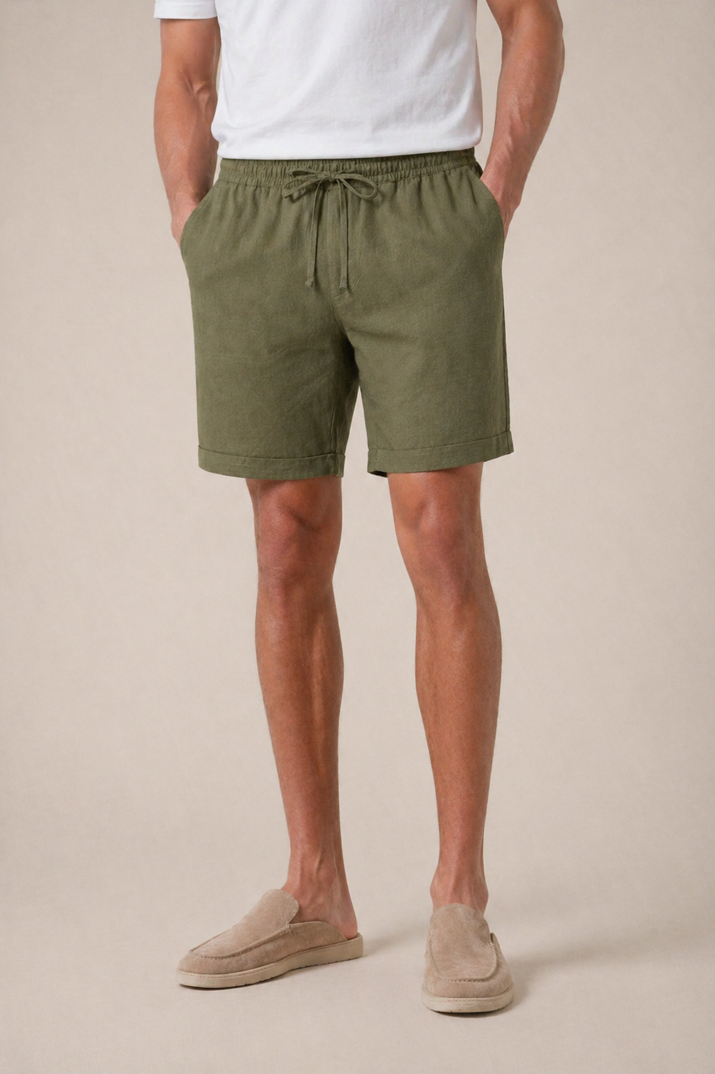 Olivefarbene Leinen-Shorts „Bayside“