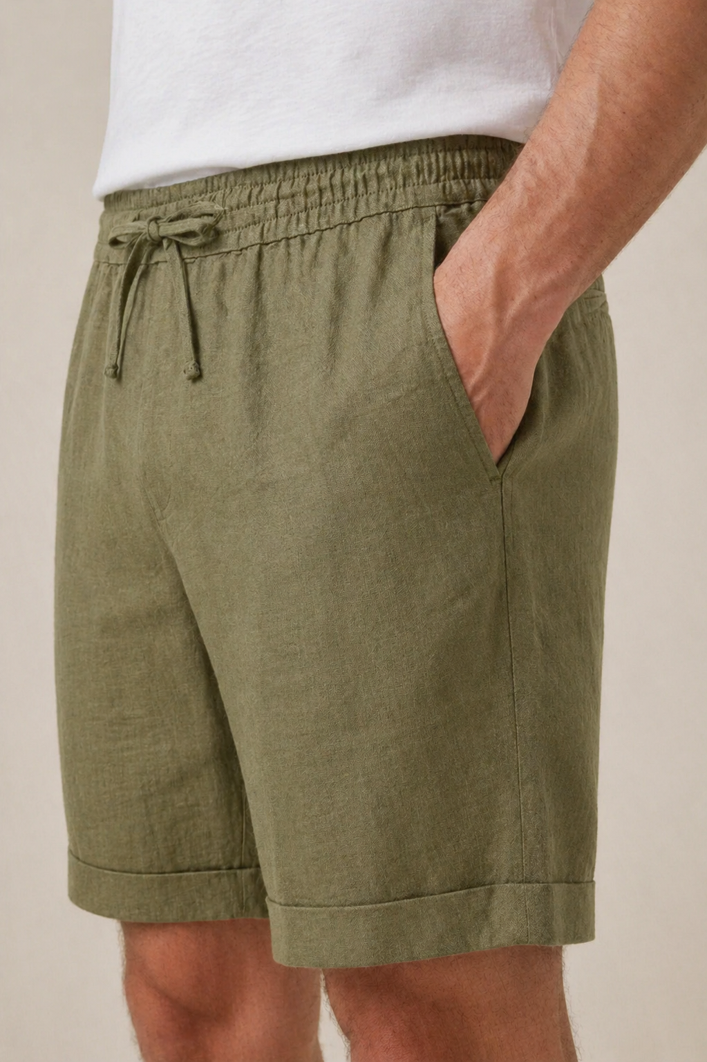 Olivefarbene Leinen-Shorts „Bayside“