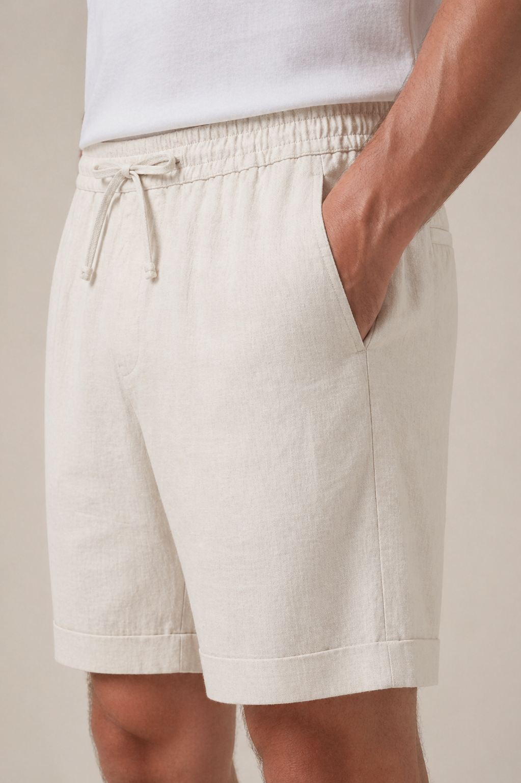 Beige Leinen-Bayside-Shorts