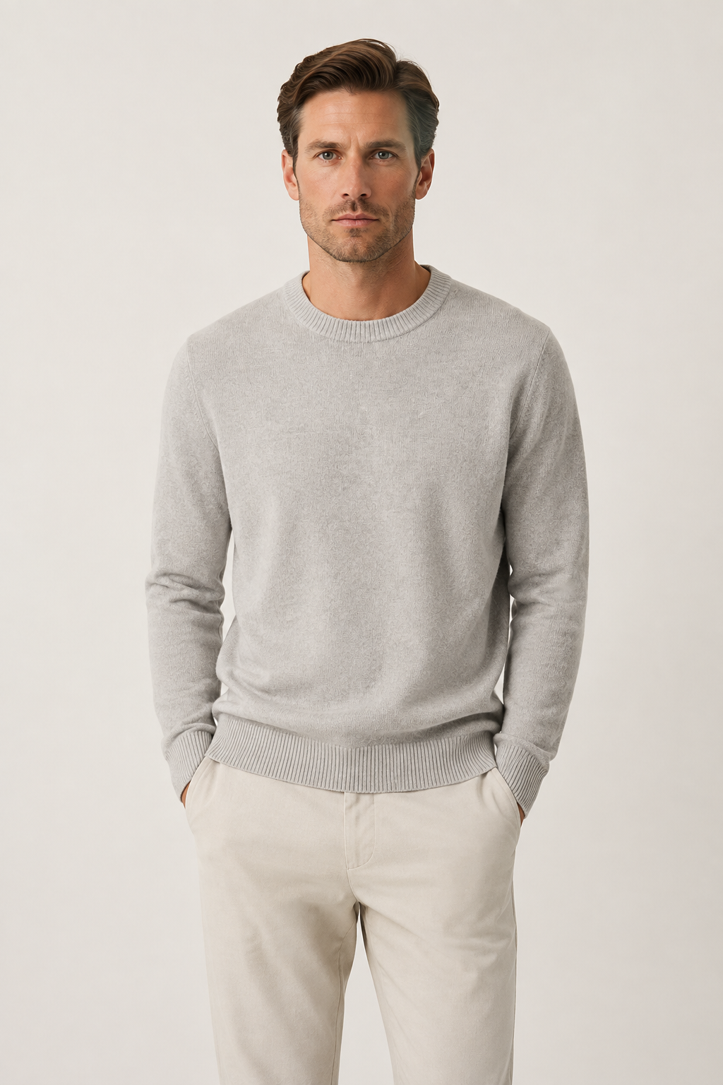 Fine Wool Crewneck Light Grey