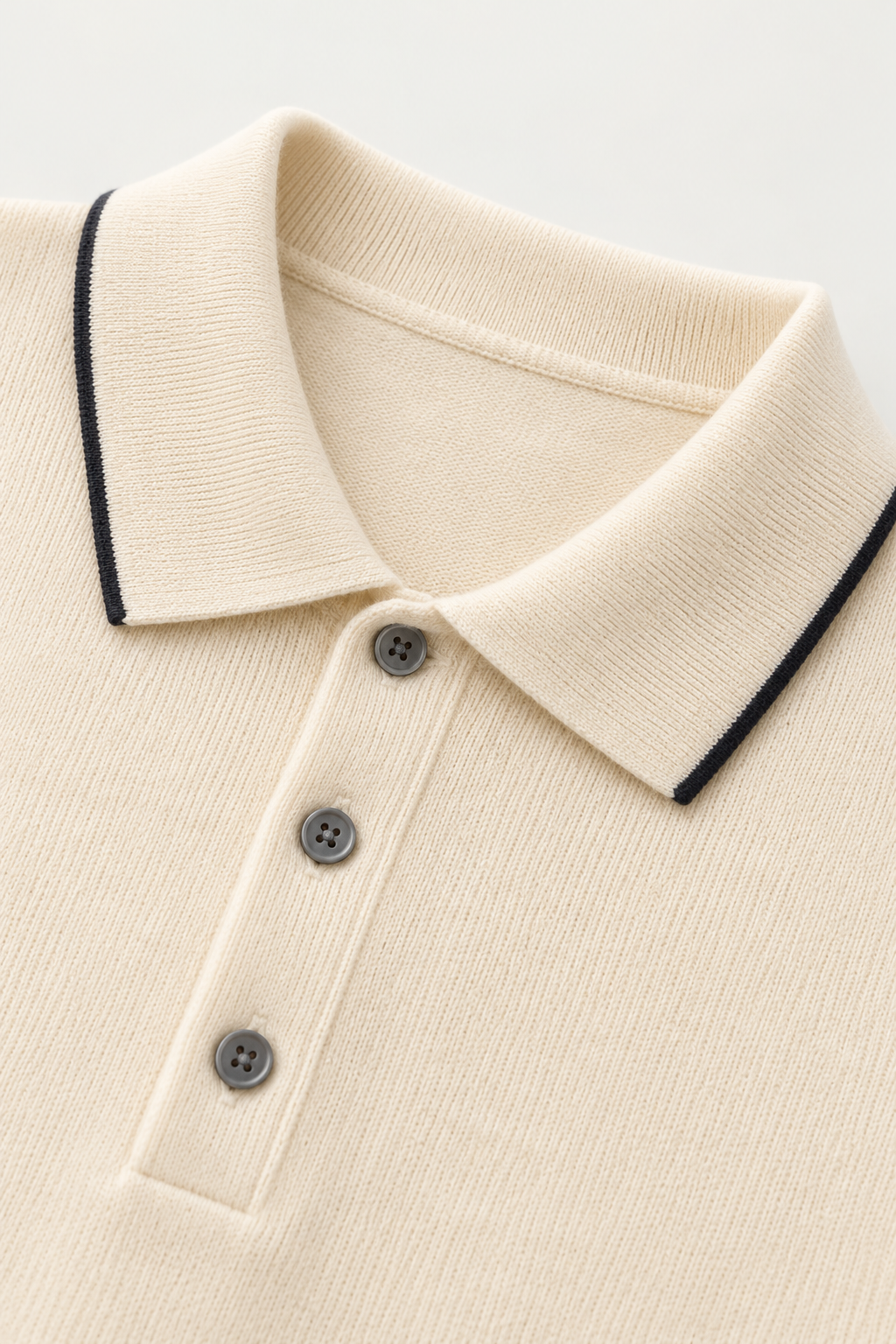 Fine Striped Knit Polo Beige