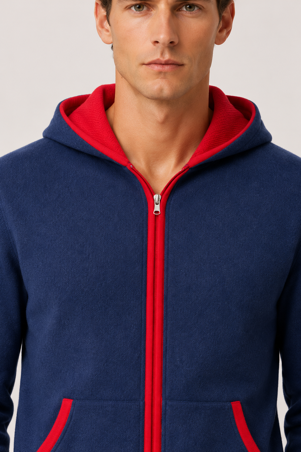 Hooded Cardigan Navy / Red