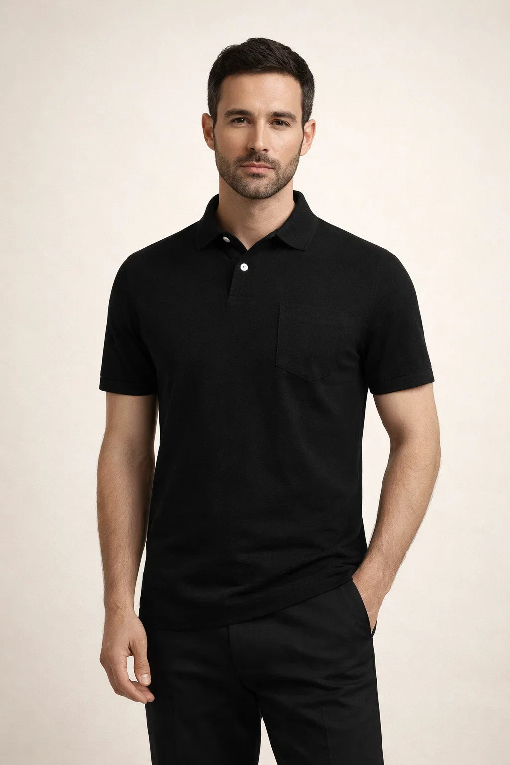 Riviera Frottee Poloshirt Schwarz