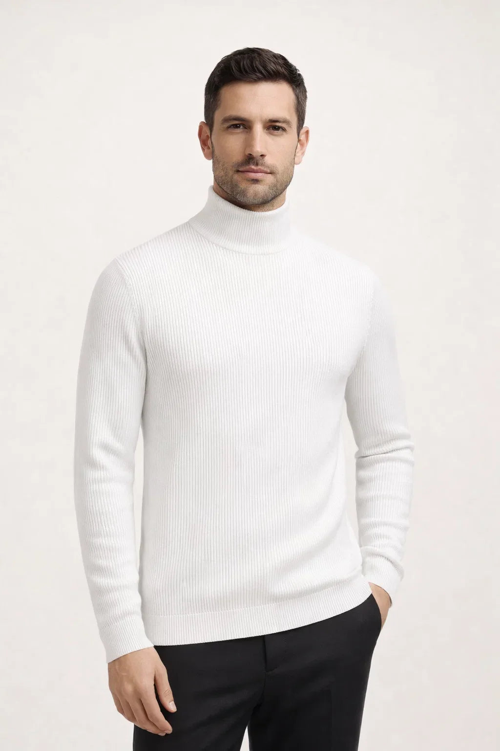 Gerippter Rollkragenpullover Weiß