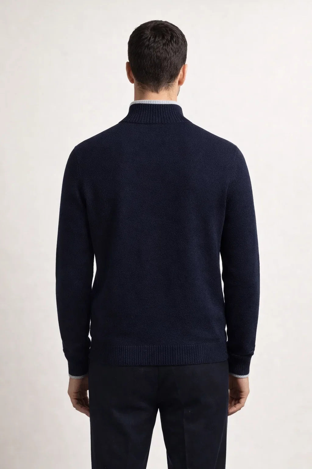 Edler Strickpullover mit durchgehendem Reißverschluss Marine / Hellgrau