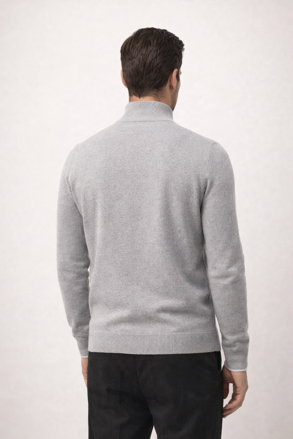 Strickjacke mit Reißverschluss Feinstrick Hellgrau / Weiß