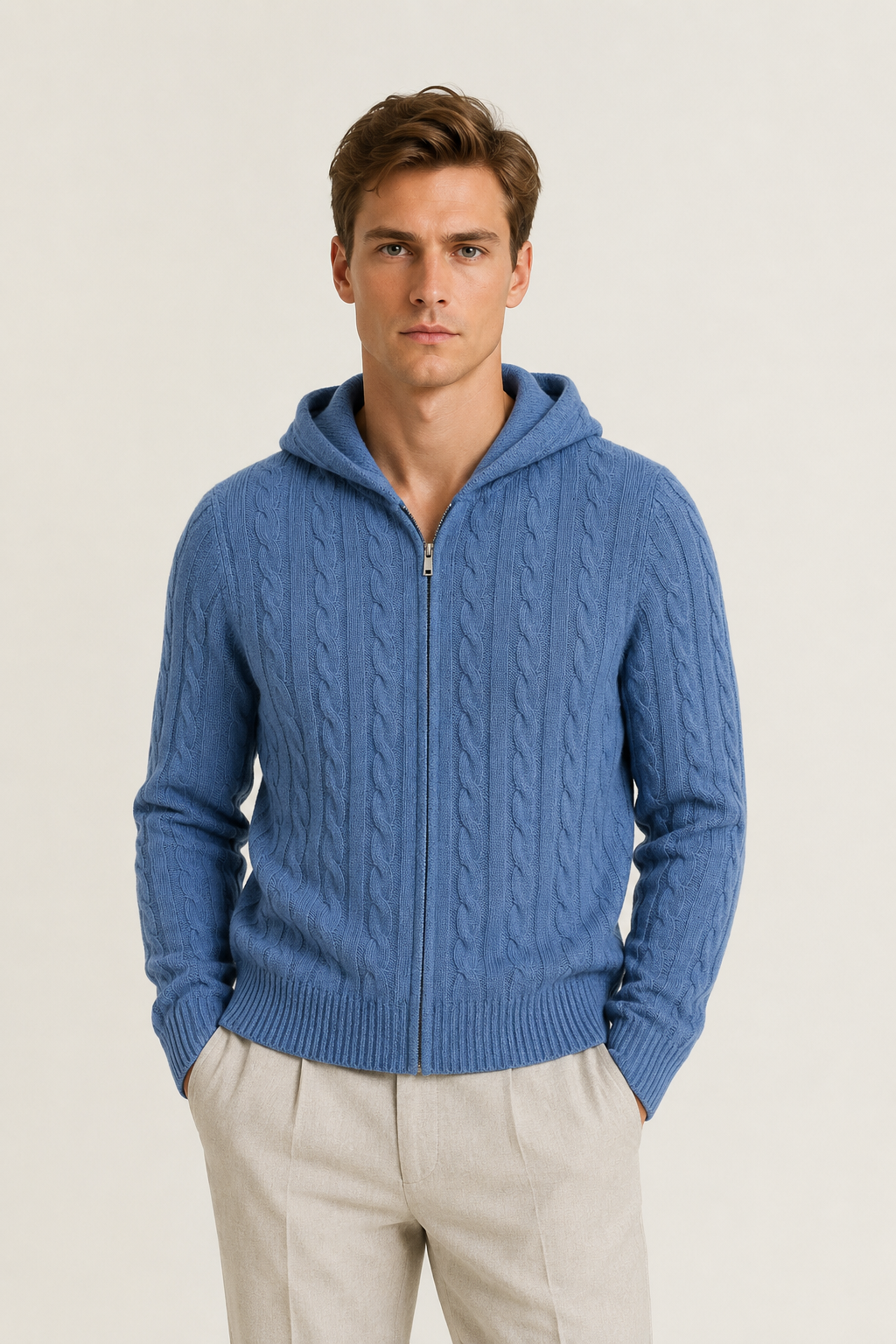 Kapuzenpullover Zopfmuster Royalblau