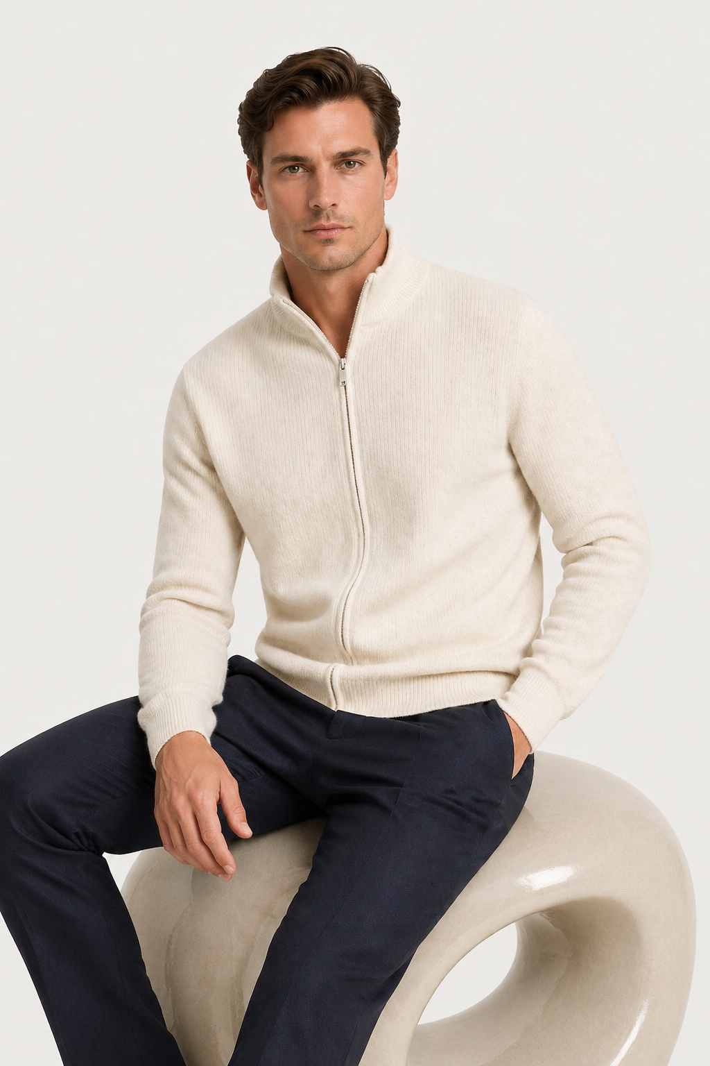 Lodève Strickjacke mit Reißverschluss, creme