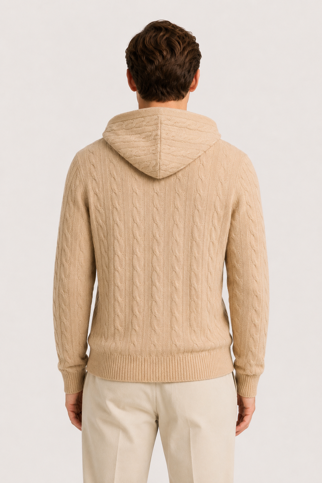 Kapuzenzopfstrick Sandbeige