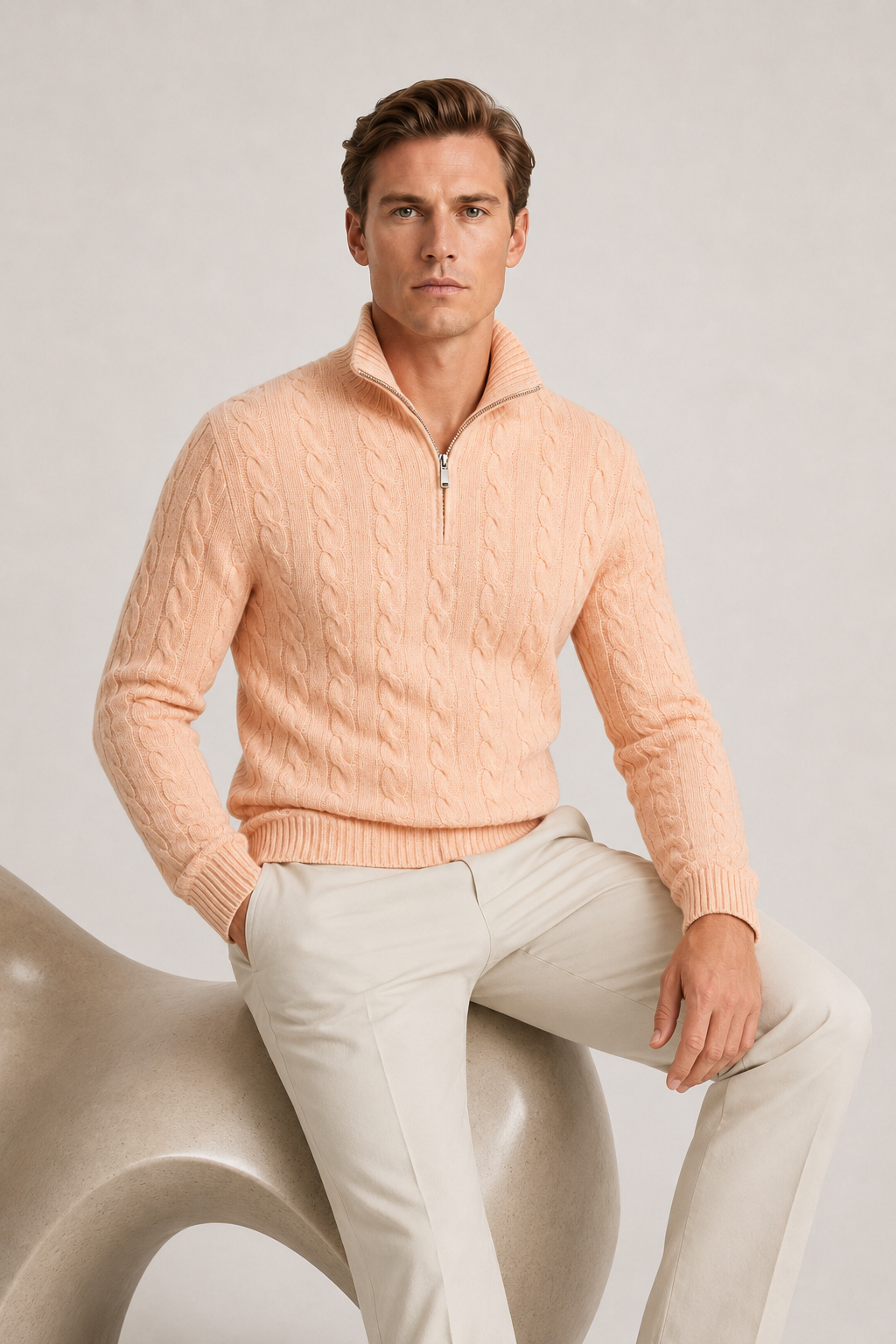 Classic Cable Quarter Zip Aprikot