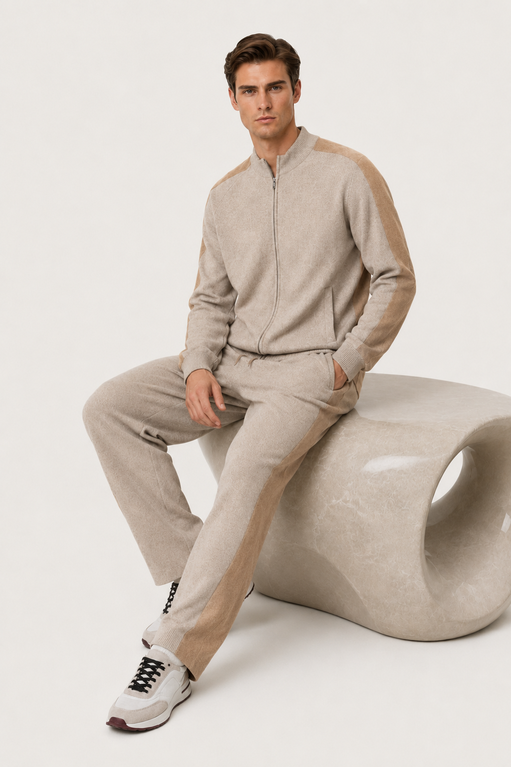 Zweifarbiger Strick-Set Beige