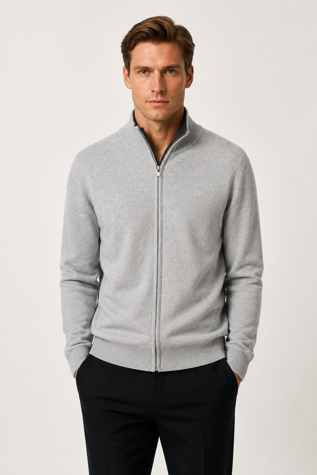 Wende-Strickjacke mit Reißverschluss, Schwarz & Grau