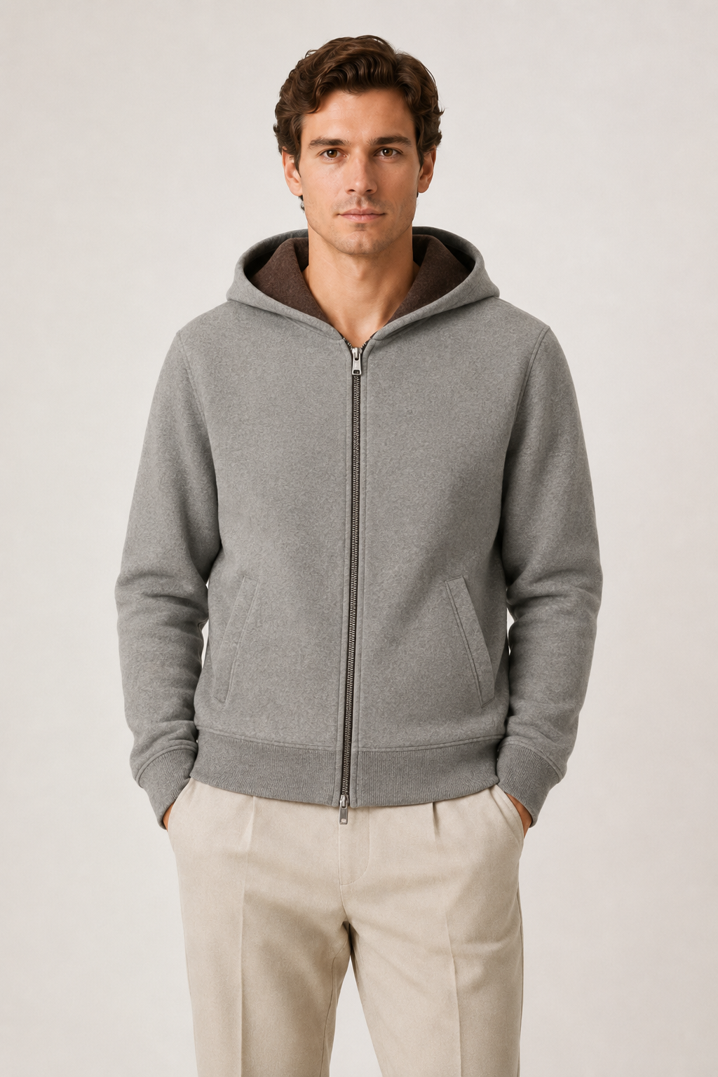 Wende-Strickjacke mit Kapuze Braun & Grau