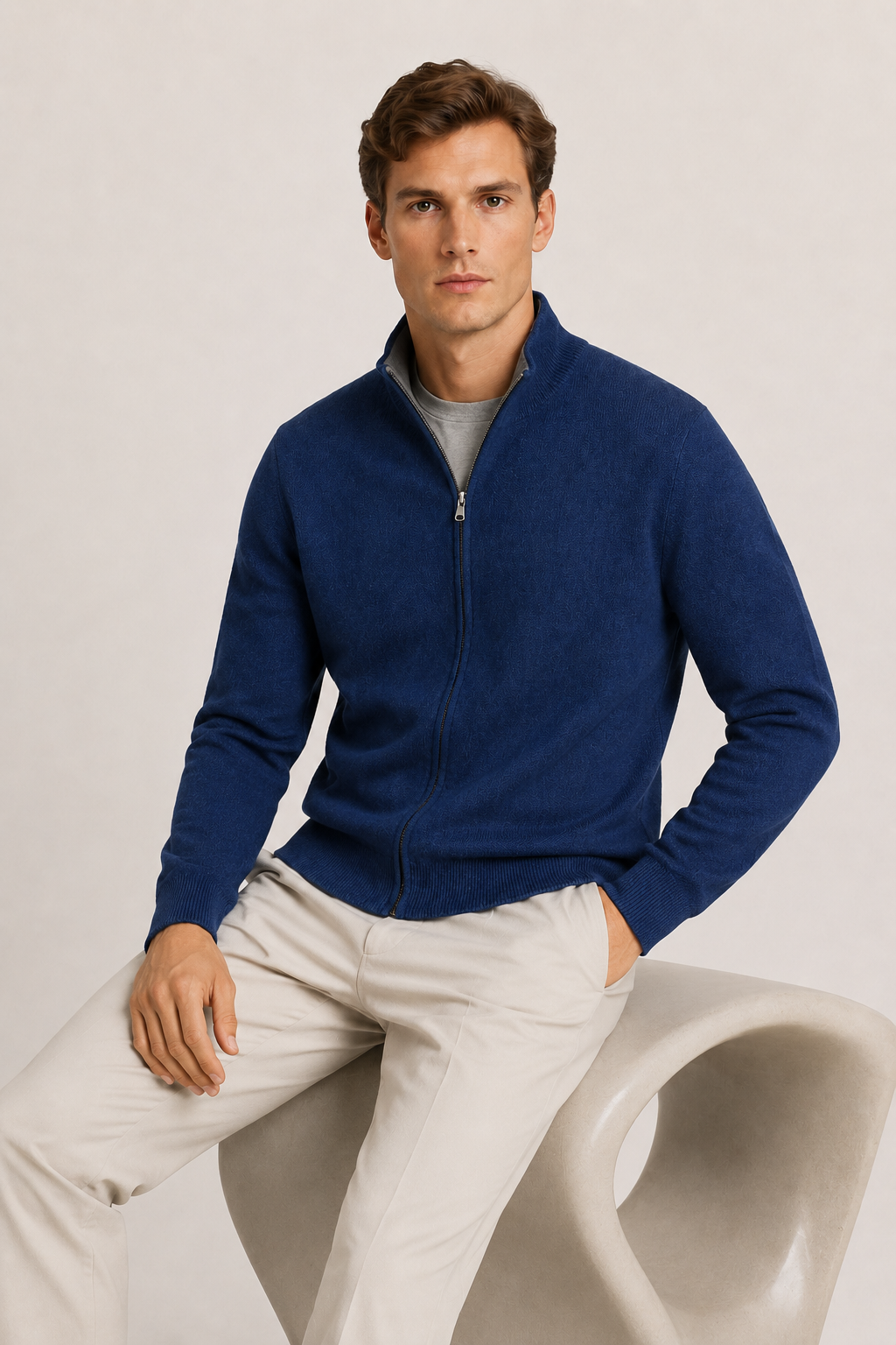 Wende-Strickjacke mit Reißverschluss Marine & Grau