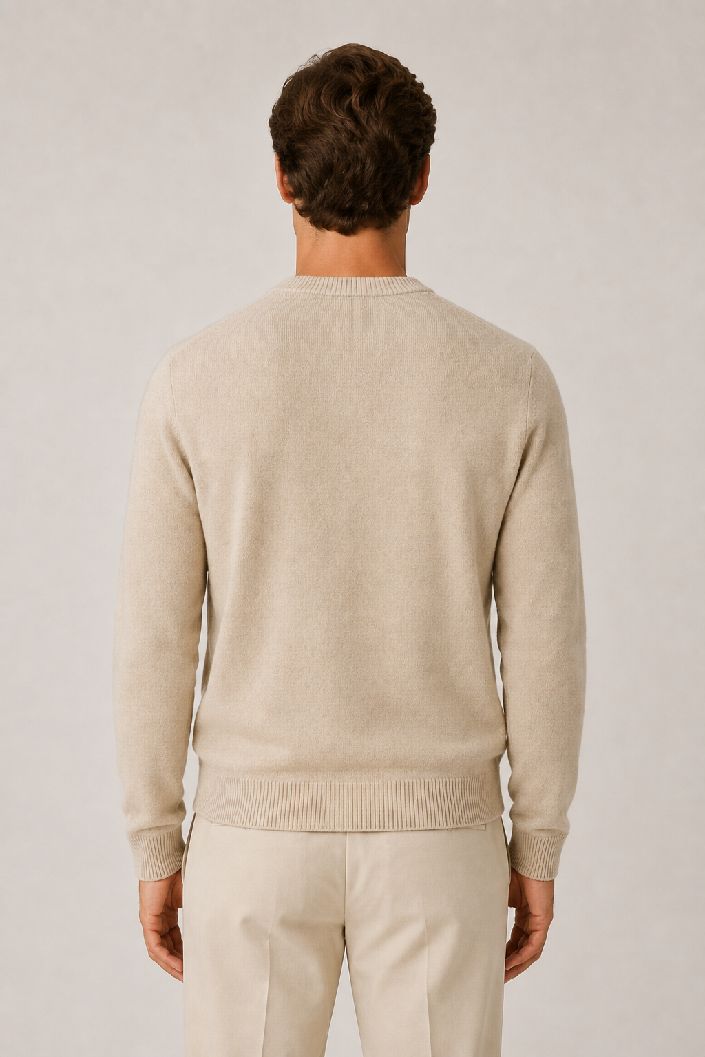 Feiner Wollpullover mit Rundhalsausschnitt in Beige