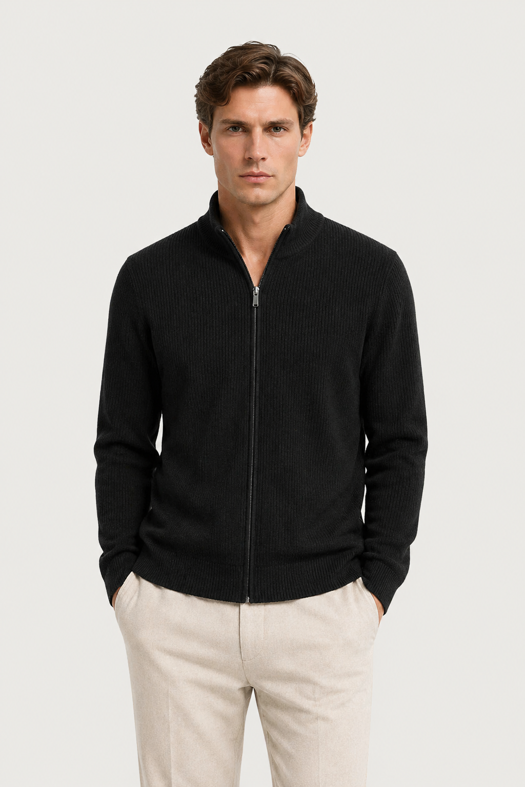 Lodève Reißverschluss-Strickpullover Schwarz