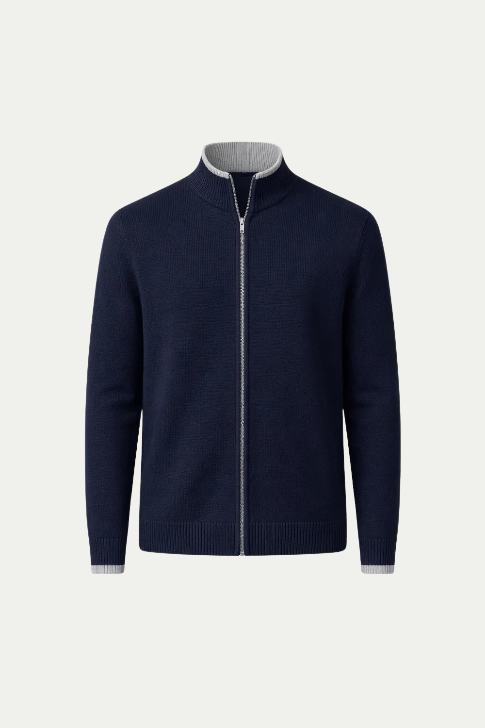 Edler Strickpullover mit durchgehendem Reißverschluss Marine / Hellgrau
