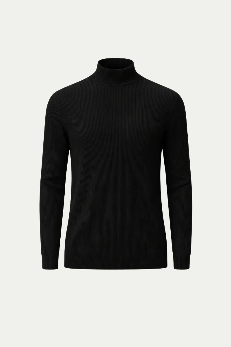 Rippstrick-Rollkragenpullover Schwarz