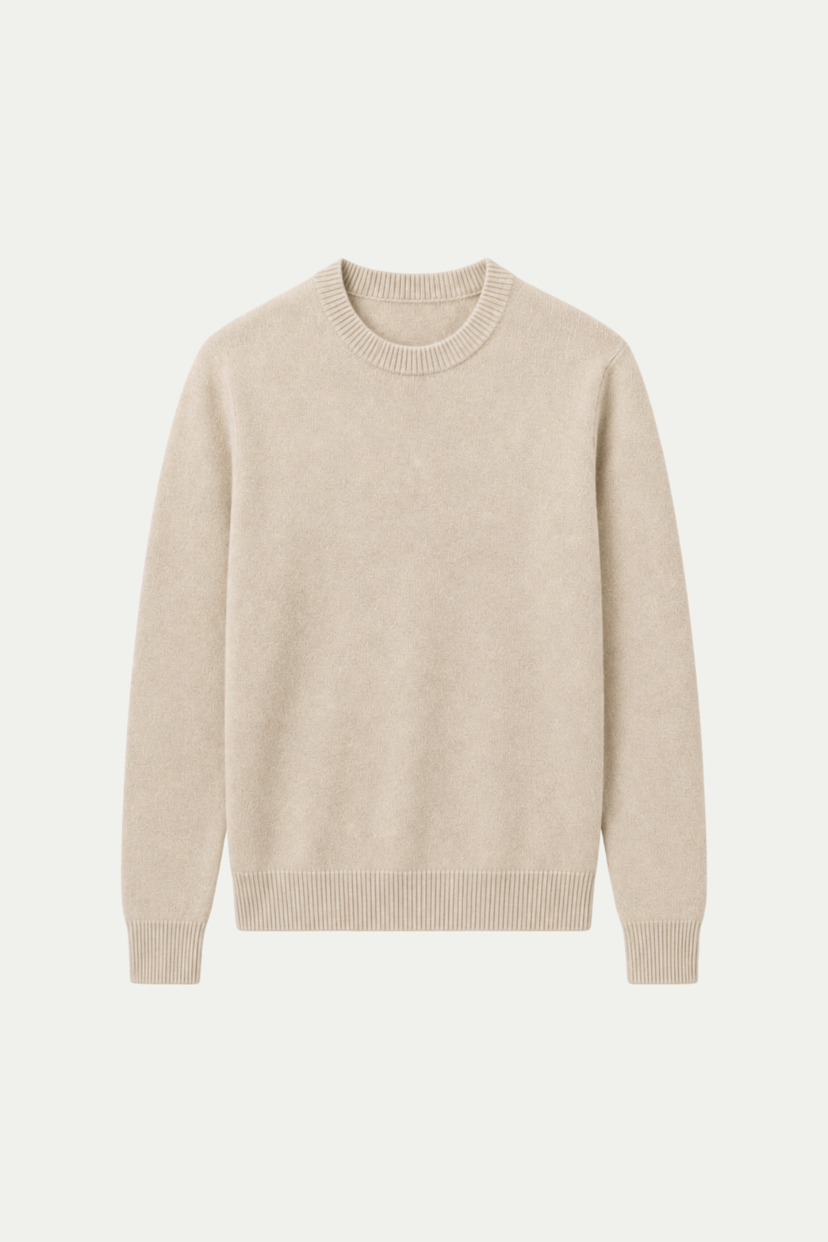 Feiner Wollpullover mit Rundhalsausschnitt in Beige