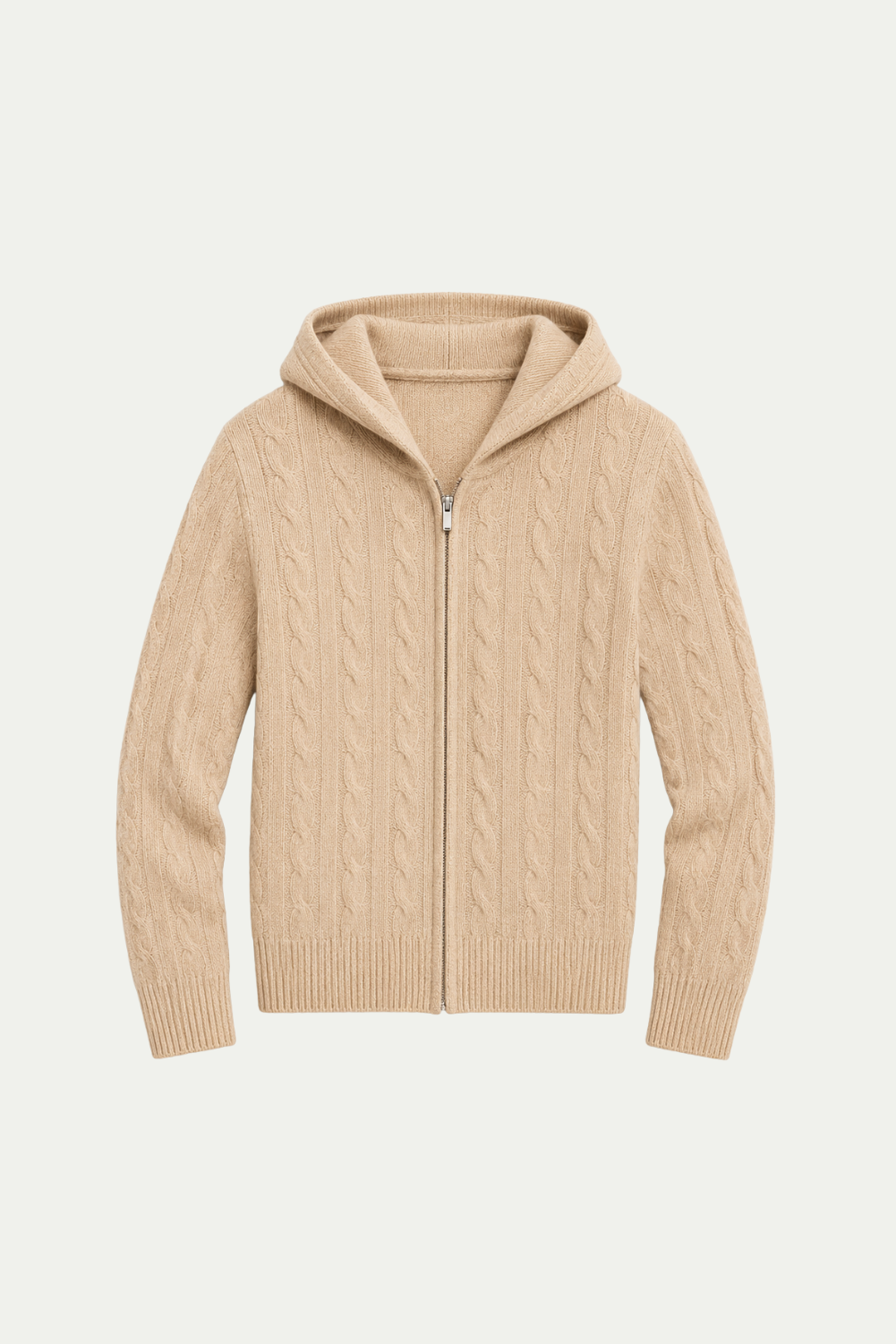 Kapuzenzopfstrick Sandbeige