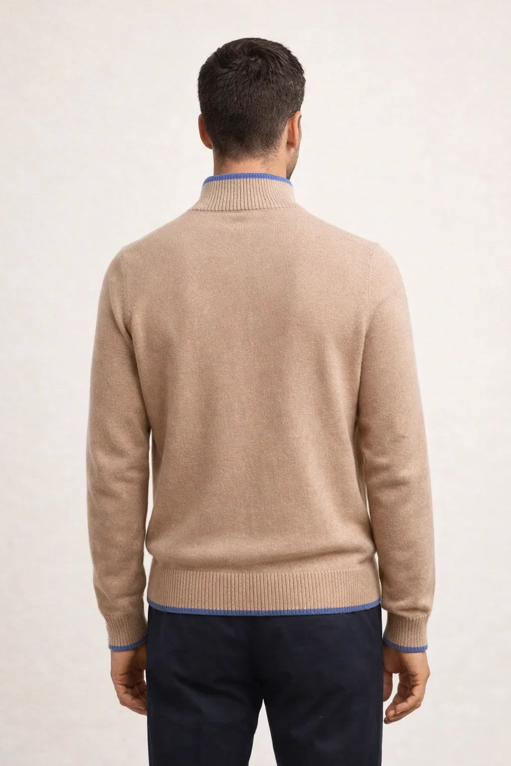 Raffinierter Strickpullover mit durchgehendem Reißverschluss Beige / Hellblau